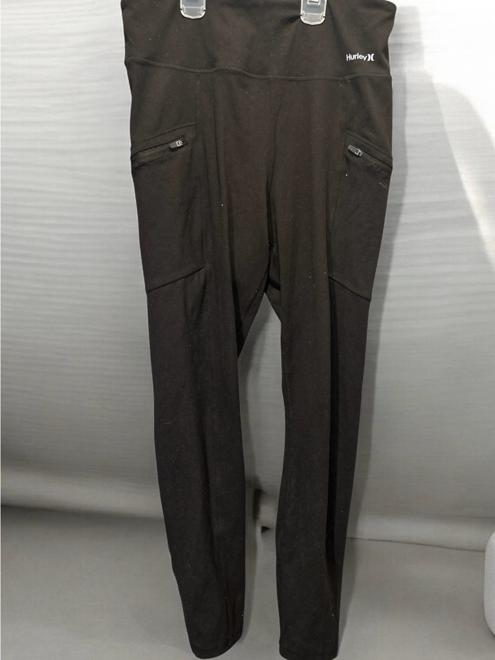 Hurley Womens Large Black Cargo Pocket Leggings Zipper Utility Workout Hiking L